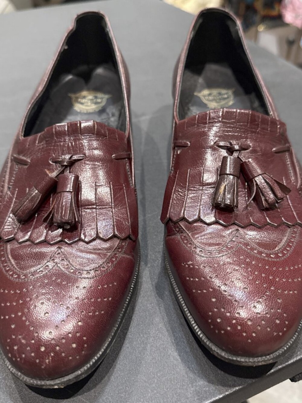 Florsheim Kiltie Tassel Wing Tip Dress Shoes Sz 8.5 Mens Oxford Maroon Oxblood